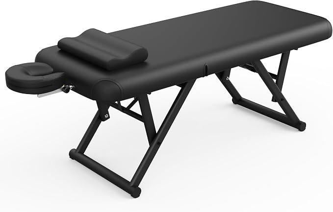 Olela Heavy Duty Stationary Massage Table - Adjustable Massage Table with Adjustable Height & Backrest, Treatment Tables with PU Leather, C-Shaped Pillow and Sturdy Metal Frame Support Up to 1000LBS