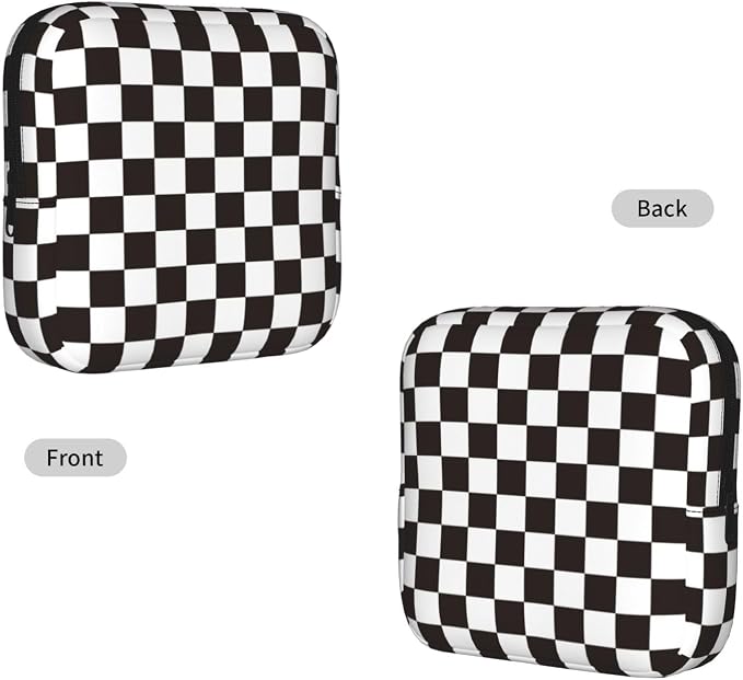 Black And White Checkered Racing Flag Checkerboard Square Grid Period Bag For Women,Portable Sanitary Napkin Period Pad Pouch For Purse, Small Make Up Bags