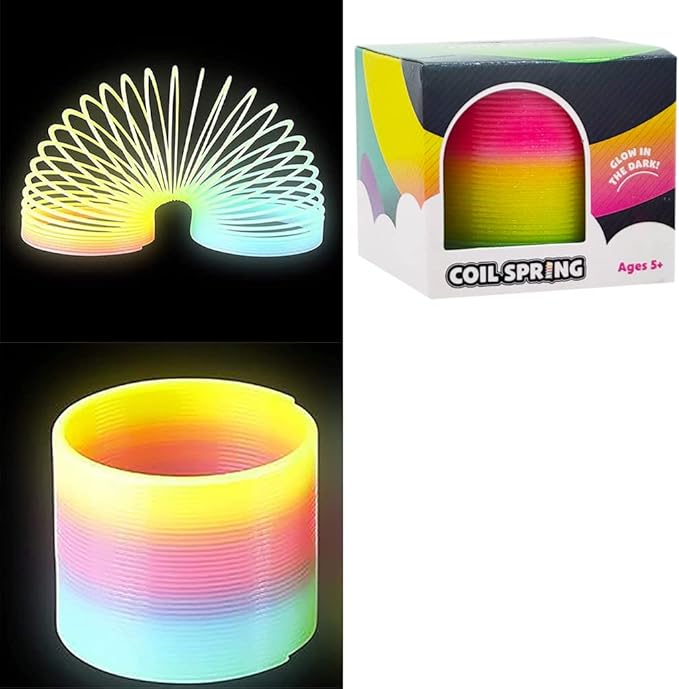 The Dreidel Company Plastic Coil Spring, Glow-In-The-Dark Magic Rainbow Slingy, Party Favor, Birthday Bag Filler, Stocking Stuffers, 3" (80MM) (Single)