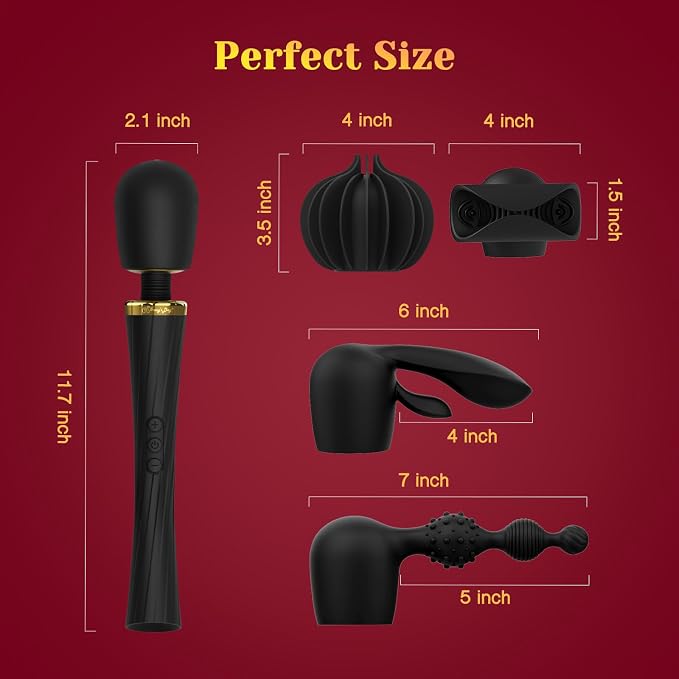 Tracy's Dog Wand Vibrator Kit, Cordless Massager with 4 Silicone Attachments for Clitoral, G-Spot, Anal & Penis Stimulation, Adult Sex Toys Sets with 3 Speeds & 5 Patterns for Couples & Women Pleasure