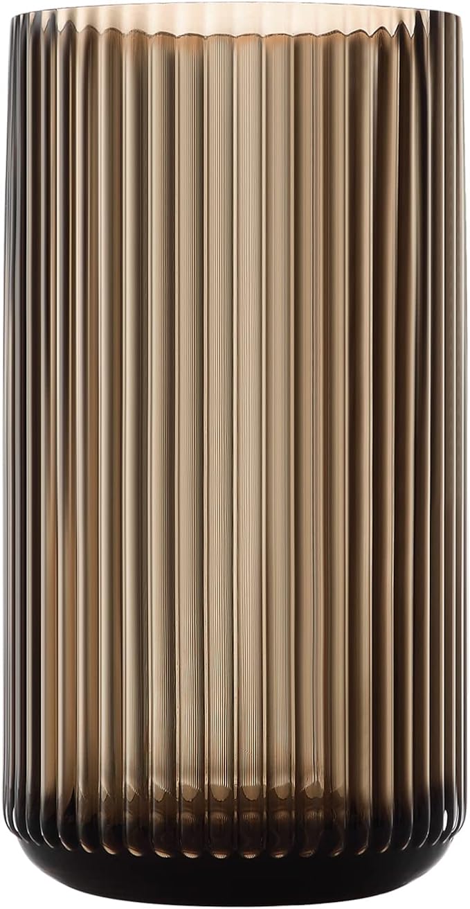 Large Cylinder Ribbed Brown Glass Flower Vase for Farmhouse Dining Table Centerpieces Decor