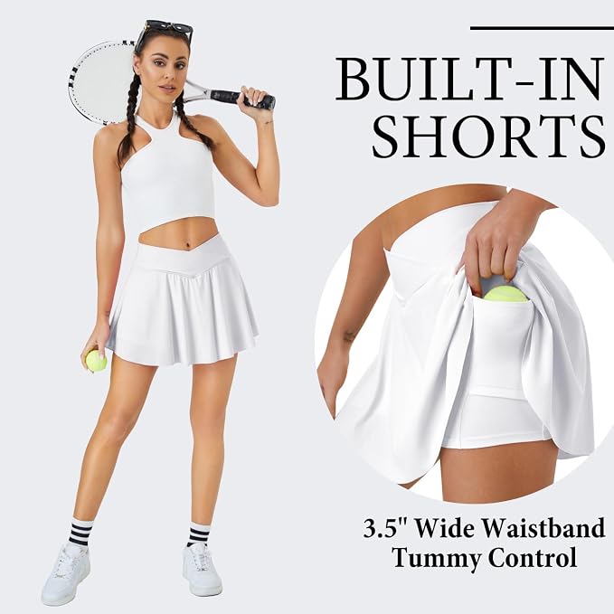 Womens Tennis Skirt Crossover High Waisted Skort with Pockets Shorts | Athletic Skirts for Golf Running Workout Pickleball, Aesthetic Activewear, Sporty Athleisure Style