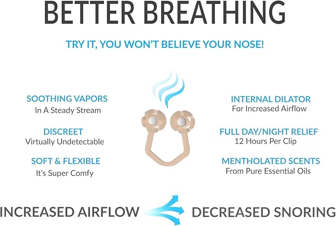 Nose Clips for Bad Smell by Vapor Soothers | Nasal Dilators for Breathing | Smell Nose Rings for Nurses | Instant Nasal Congestion Relief, Drug-Free | Peppermint Scent - 4 Pouches, 8ct