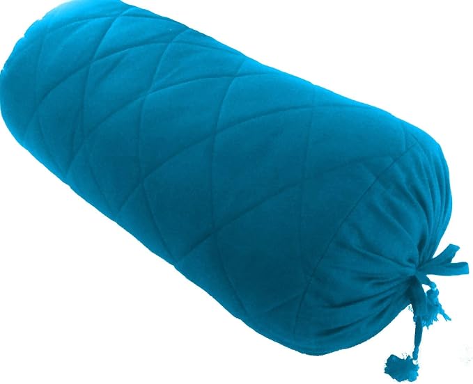 Saffron Quilted Bolster Pillow Cover Round (Turqouise Blue, 8" Diameter x 24" Long (20 cm x 60 cm))