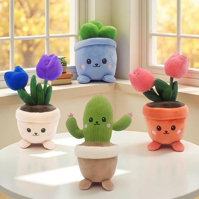 Stuffed Plant Plush Toy, Happy Face Flower Plushies Plant Pillow Decorationr with Natural Scent, Adorable Stuffed Flower for Christmas Horror Plush Halloween(Purple Tulip)