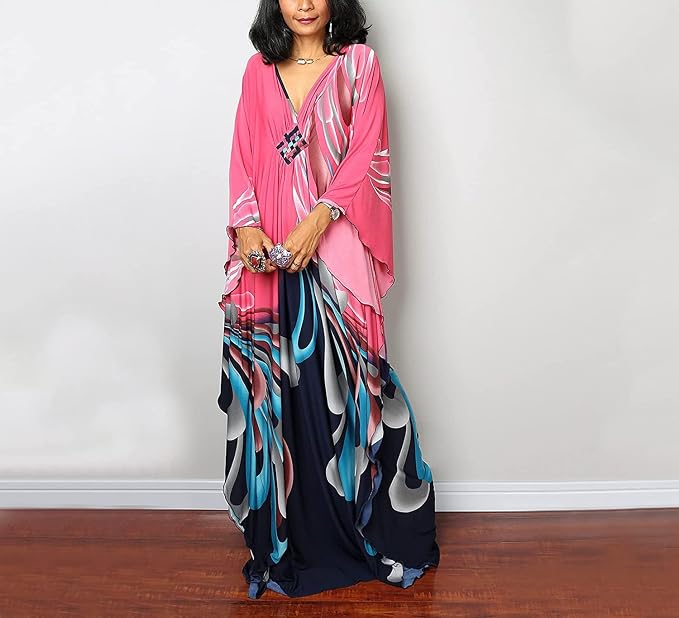 Venasha Womens Caftan Floral Print Kaftan Dress Short Sleeve Swimsuit Cover up Loungewear for Summer