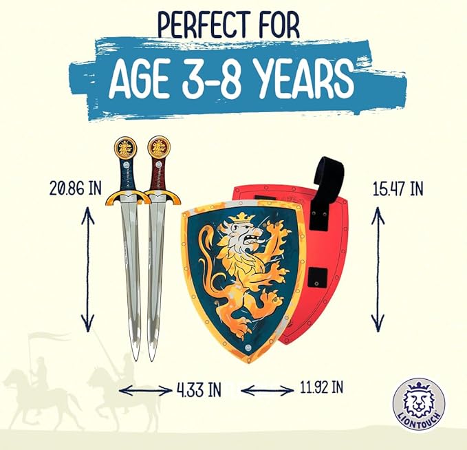 Liontouch - Noble Knight Foam Swords & Shields For Two Kids, Blue/Red – Age 3-8 years | Durable & Safe Foam Medieval Toy Set | Weapons & Battle Accessories For Pretend Play, Dress Up & Knight Costumes