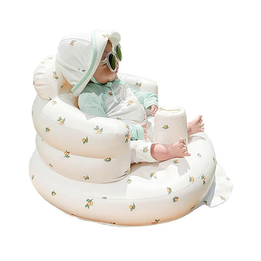 Inflatable Baby Chair, AirSwim Baby Inflatable Seat for Babies 3 Months and Up Summer Inflatable Baby Seat for Sitting Up, Blow Up Baby Floor Seat with Built in Air Pump, Orange