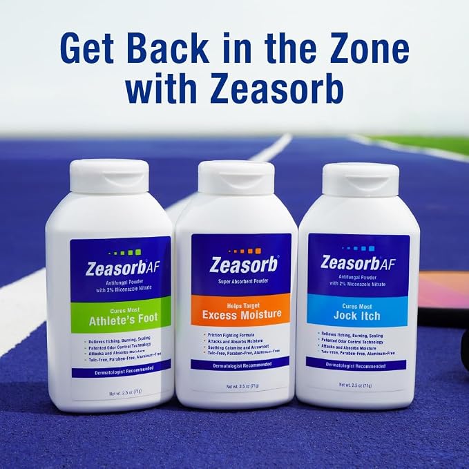 Zeasorb Super Absorbent Antifungal Treatment Powder for Jock Itch, Dermatologist Recommended, Attacks and Absorbs Moisture, Patented Odor Control Technology, with Bentonite Clay and Aloe, 2.5 oz