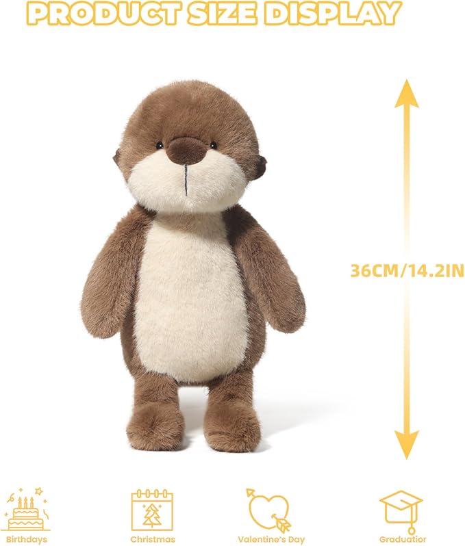 Stuffed Animals Adorable Sea Otter Plush Toys 14.2 inches Soft and Comfort Sea Otter Plush Toy Gift for Kids, Brown/White