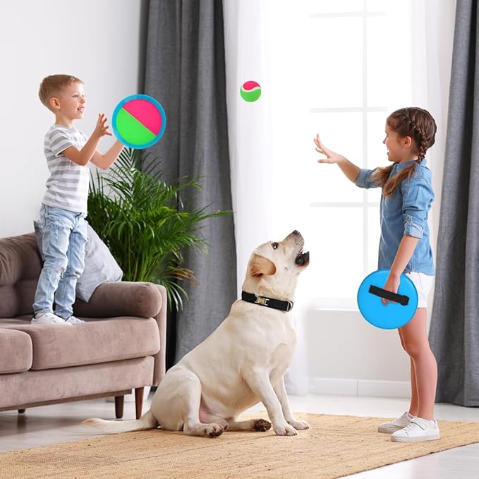 EVERICH Upgraded Toss and Catch Ball Game Set - Indoor and Outdoor Games for Kids 3-12, Beach Sand Pool Water Toy Includes 4 Paddles 4 Sticky Balls, Great Birthday Easter Gifts for Boys Girls