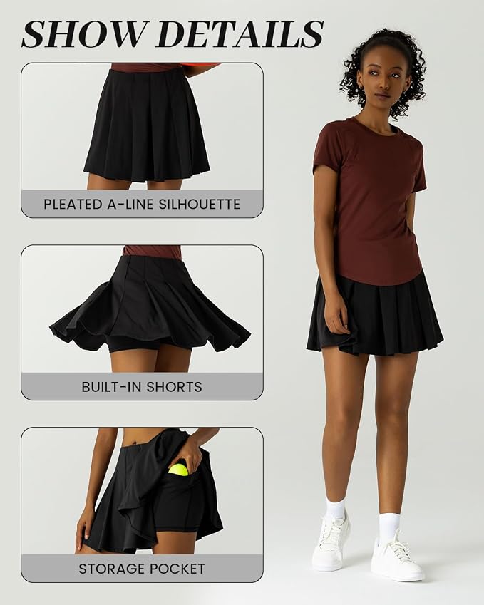 Pleated Tennis Skirt for Women with Pockets Shorts High Waisted Athletic Golf Skort for Workout Pickleball