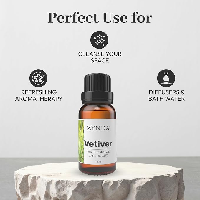 Vetiver Essential Oil – Pure & Natural Grounding Aromatherapy Oil – Deep Earthy Woody Aroma for Relaxation, Balance & Calm – :Lab Tested 100% Uncut Pure Essential Oils 10ml