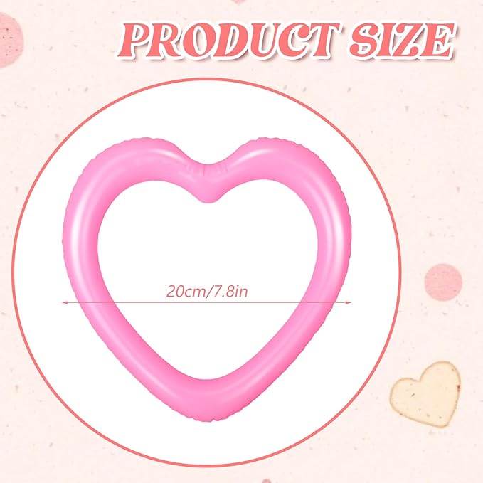 RoundFunny 24 Pcs Valentine‘s Day Heart Shaped Inflatable Ring Toss Pink Heart Plastic Rings for Games Fun Target Toy Toss Games for Party Favor Garden Backyard Outdoor