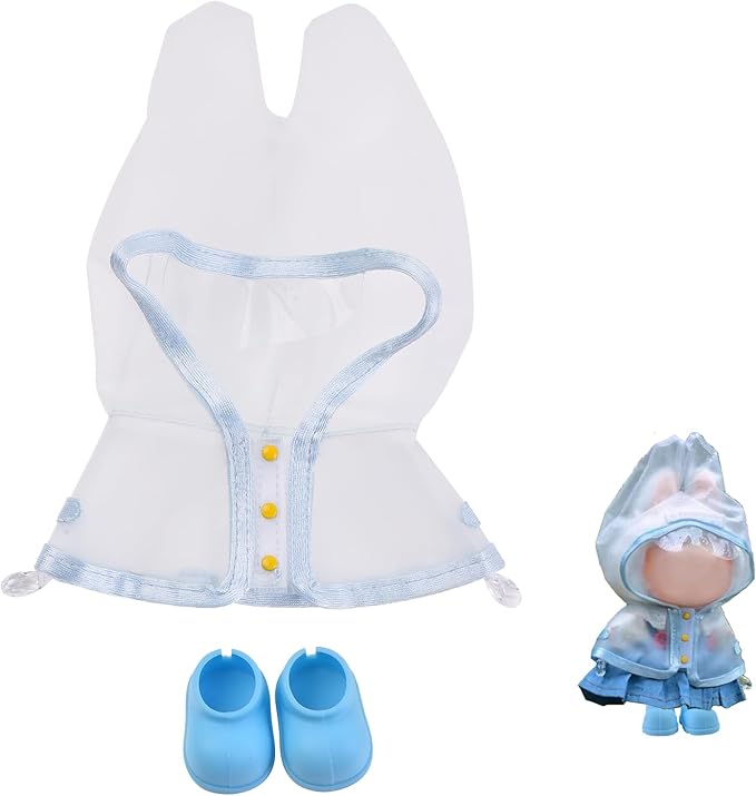 17cm Doll Raincoat Outfit Set - Water-Resistant Material Cape & Boots for 17cm Fashion Dolls, Doll Clothes Accessories, Blue Shoes (Doll Not Included)
