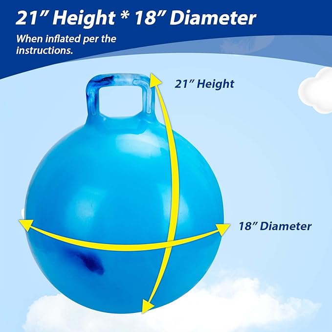 Hopper Ball 2 Pack with Air Pump, 18 Inch Bounce Balls with Handles for Kids, Best Gift for Ages 3 4 5 6 7 8 Boys and Girls, Toys for Ages 3-10, Ride on Toys for Kids 4-8, Hopper Toy