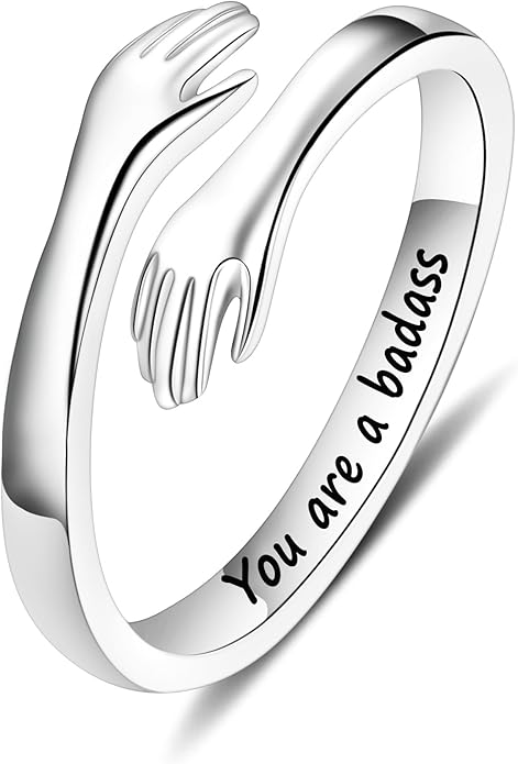 Yesteel Valentines Gifts for Kids Teen Girls - S925 Sterling Silver Hug Ring for Teen Girls Women, Adjustable Ring Jewelry Mothers Day Birthday Gifts for Daughters Mom Sister Wife Friends Grandma