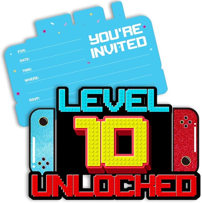 Video Game 10th Birthday Invitations Boy Video Game 10 Year Old Boys Birthday Party Shaped Invitations with Envelopes, Set of 20