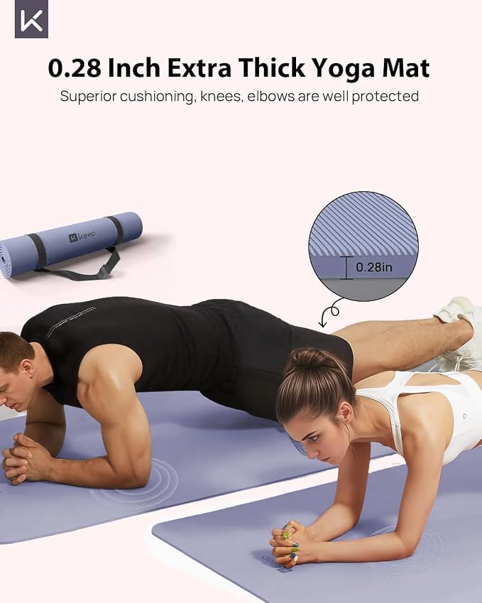 KEEP Extra Wide Yoga Mat, 7mm Thick 72" x 32" Exercise Mat | 7mm thick Extra wide yoga mat with carry strap for home workout, yoga, exercise and Pilates