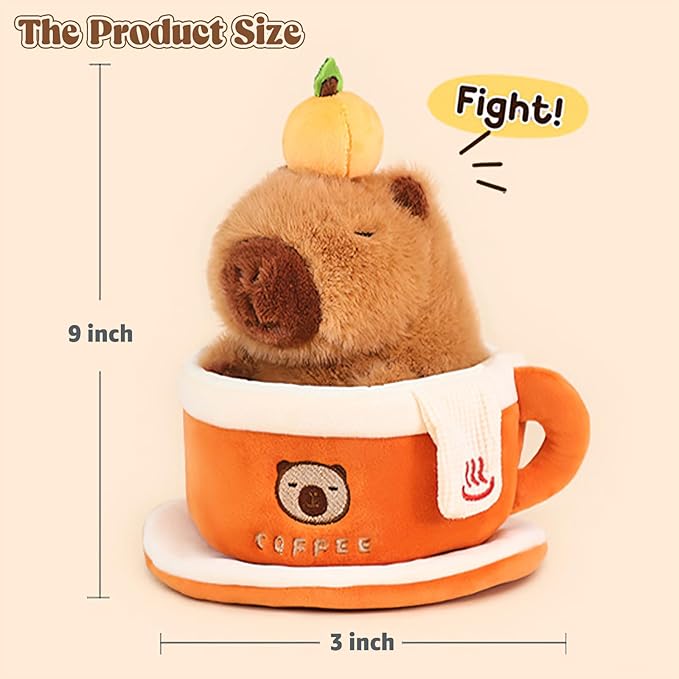 Ditucu Coffee Cup Capybara Plush 9 inch Cute Capibara Stuffed Animal Soft Plushies Toys Gifts for Kids Adults Brown