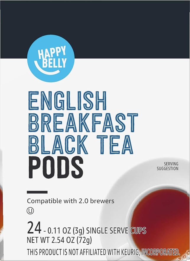 Amazon Brand - Happy Belly Tea Pods, English Breakfast, Compatible with 2.0 K-Cup Brewers, 24 Count (Pack of 2)