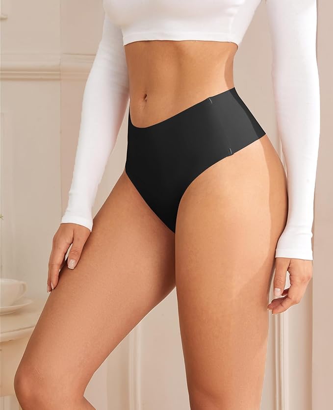 oshkang Thongs for Womens High Waisted Seamless for Women Underwear Sexy Breathable Panties 6 Pack