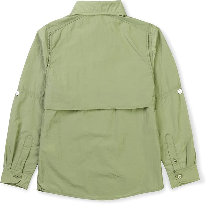 OCHENTA Boys' Button Down Long Sleeve Fishing Shirt Quick-Dry UV Sun Protection Outdoor Tops