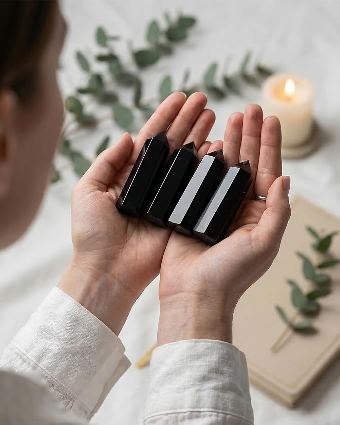 Natural Healing Crystal Wand Set - 2.4-2.8" Polished Gemstone Point Obelisk - Obsidian Hexagonal Towers for Reiki Energy, Chakra Balancing, Meditation & Home Office Decor - Spiritual Gifts for Women