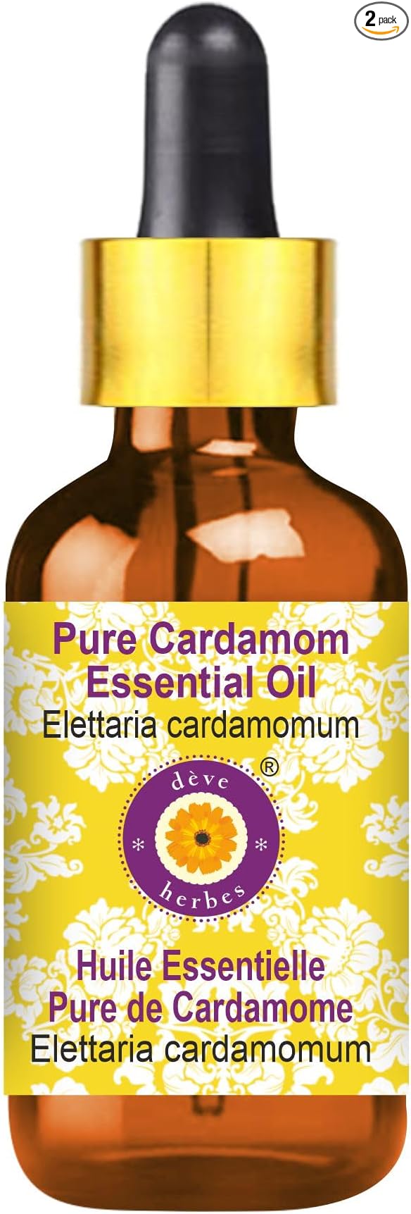 Deve Herbes Pure Cardamom Essential Oil (Elettaria cardamomum) with Glass Dropper Steam Distilled 100ml (3.38 oz)