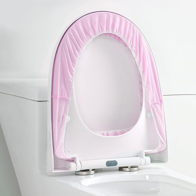 Elastic Large Size Disposable Toilet Seat Covers for Travel,20 Pack Waterproof Toilet Seat Covers for Bathroom,Fit for V/U/O/Square Shape Toilet,Individually Wrapped (2 colors-A set)