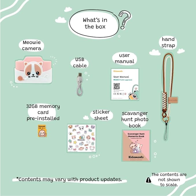 Kidamento Kids Digital Camera & Video Camcorder with Touchscreen, Soft Silicone Casing, Detachable Lens Cap, 32GB Memory Card - Model K Meowie The Cat
