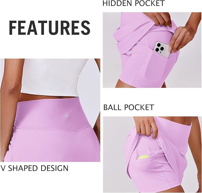 PINSPARK 14" Womens Tennis Skirt High Waisted Golf Skort with 2 Pockets | Built-in Shorts, A Line, Tummy Control, Stretchy, Casual, Mini, Workout, Pickleball, Running, Skort for Woman