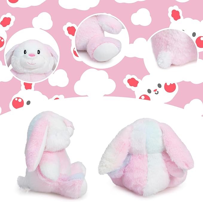 HollyHOME Bunny Stuffed Animal, Easter Bunny Plush Toys, Soft and Cuddly Stuffed Rabbit Easter Gift for Kids Baby Girls 7inch Rainbow