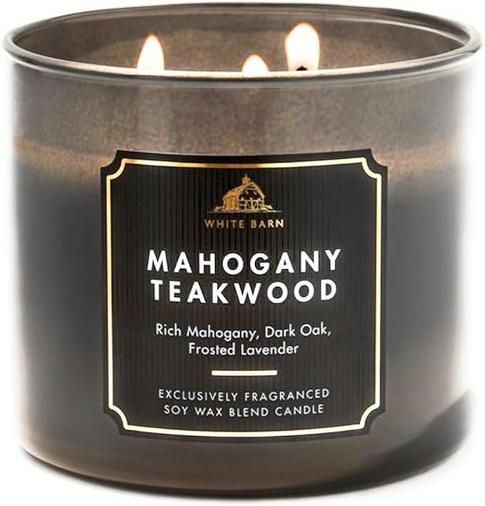 Bath and Body Works, White Barn 3-Wick Candle w/Essential Oils - 14.5 oz - 2021 Core Scents! (Mahogany Teakwood High Intensity)