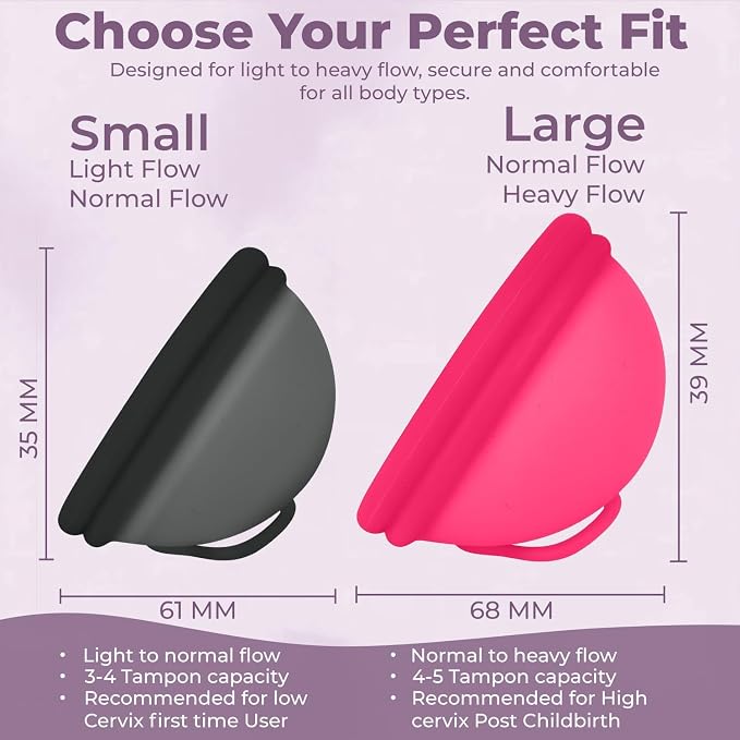 Reusable Menstrual Disc (2 Pack) - Soft Medical Grade Silicone Period Disc for Light & Heavy Flow, Leakproof 12-Hour Protection, Easy Removal, Menstrual Cup, Tampon & Pad Alternative, Two Sizes
