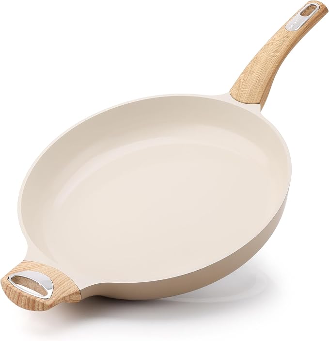 SENSARTE 12.5inch Ceramic Nonstick Frying Pan Skillet, Taupe | Healthy Ceramic Coating Omelette Pan, Non-toxic Kitchen Cooking Chef's Pan, PFOA/PFAS/PTFE Free, Induction Compatible