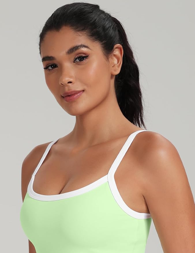 HeyNuts Vintage Color-Block Strappy Crop Tank Top for Womens, Cute Contrasting Trim Yoga Longline Sports Bras Padded A-D Cups