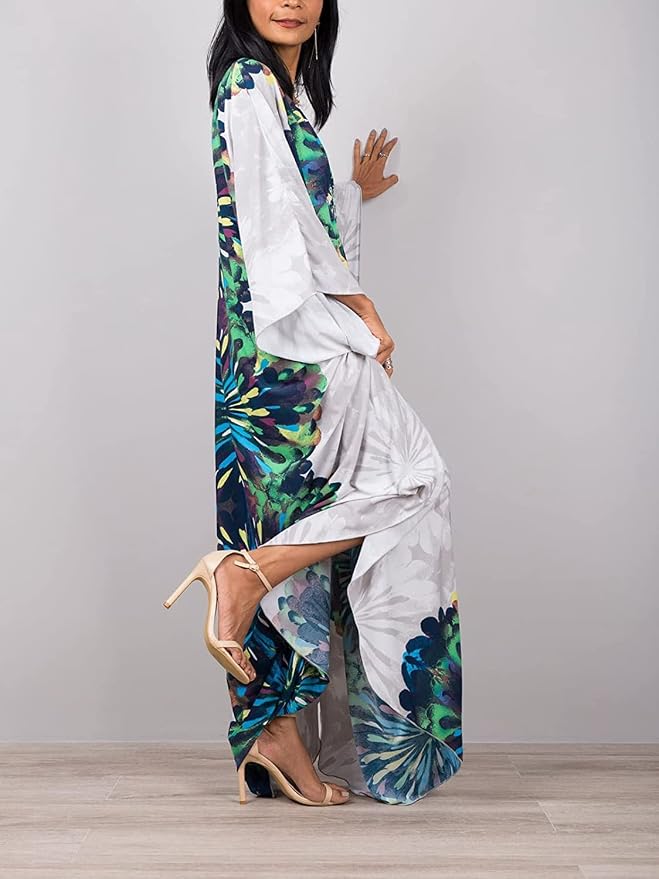 Venasha Womens Caftan Floral Print Kaftan Dress Short Sleeve Swimsuit Cover up Loungewear for Summer