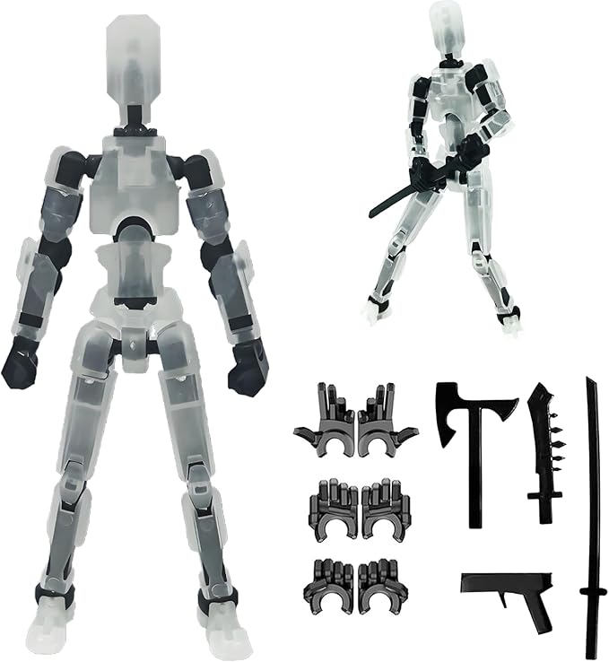 Titan13 Action Figure, Lucky Robot 13 Action Figures, 3D Printed Multi-Jointed Movable Action Figure, Dummy Robot 13 Action Figures for Desktop Decorations Game Gifts(Transparency)