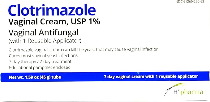 H2 pharma Clotrimazole Cream, USP 1%, 1.59 oz Tube with 1 Reusable Applicator, 7-Day Treatment