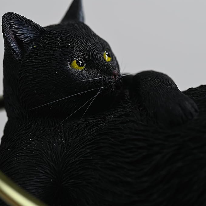 JXK Black Cat Statue Drunking Cat Figurine for Desktop Decor Durable Polyresin with Intricate Details Gifts for Mom Women Cat Lovers