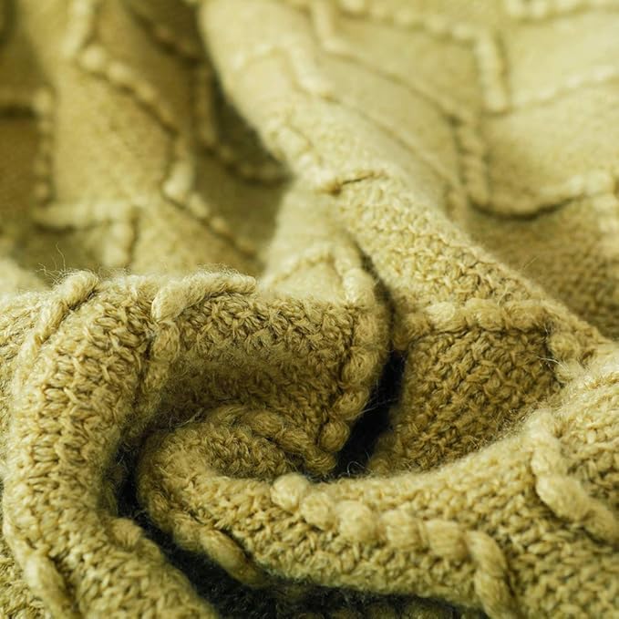 BOURINA Olive Green Throw Blanket 60x80 Inch Knit Soft Throw Sofa Blanket | Knitted Throw Blanket 60x80 Inches, Soft Lightweight Boho Weave Throw Decorative Couch Blanket for Living Room Bedroom Chair