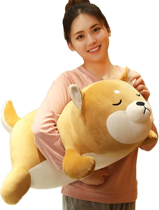 Shiba Inu Plush Pillow,Soft Corgi Stuffed Animals Toy Cute Sleeping Puppy Doll Gifts for Kids (Smiling Eyes, 29.5 inch)