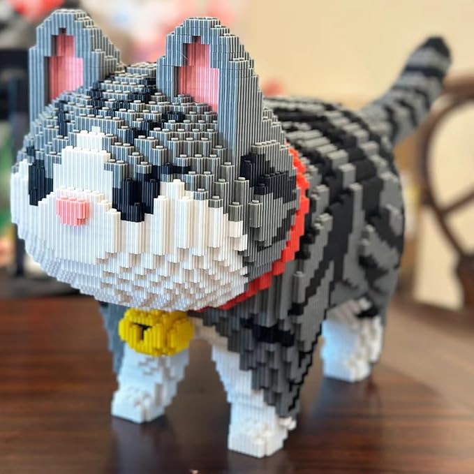 HONLANCH Animal Gray Striped Bell Cat Micro Building Blocks Set（8000PCS） Gift for Adults and Kids