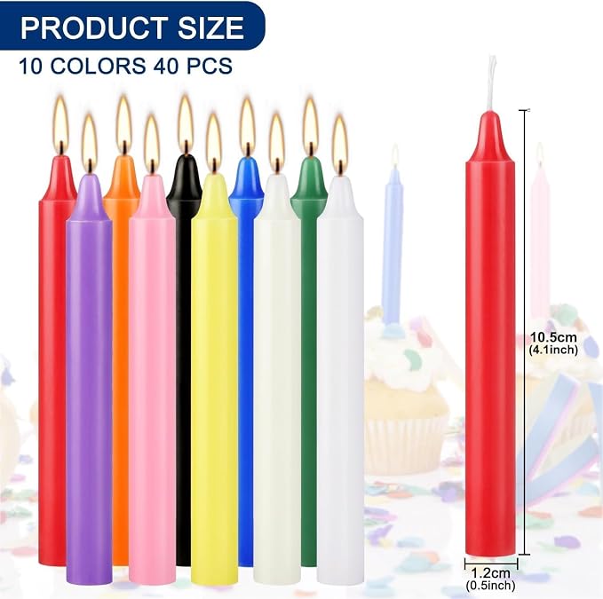 40 Pack Assorted Color Spell Chime Candles, 4 Inch Mini Taper Candles for Home Decor Kitchen Decor Wedding Decoration-10 Colours,Great for Casting Chimes, Rituals，Christmas Candles