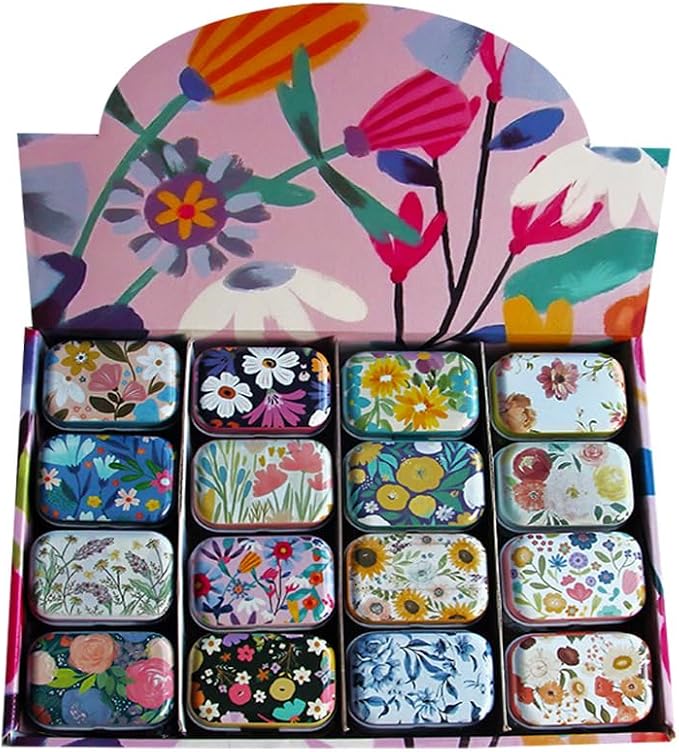 8Pcs Metal Hinged Tin Box Container Daisy Floral Farmhouse Rustic Mini Portable Small Storage Container Kit with Lid for Home Storage 2.1x1.5x1 Inch (Pastel)