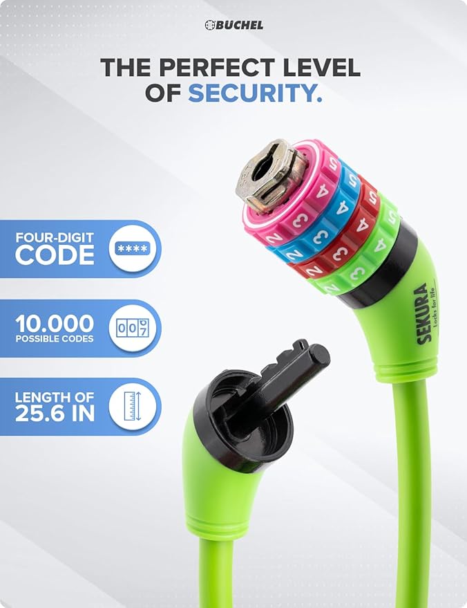 Büchel Bike Locks Cable for Kids - Colorful & Keyless - Secure Your Child's Bike - Easy-to-Use Bicycle Accessory, High Security 5 Digit Resettable Combination Coiling Bicycle Lock, Anti Theft