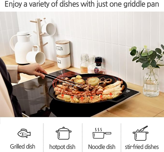 Korean BBQ 1 IH Griddle Grill Pan with Bag, Nonstick Coating, All Stove(Gas, Electric & Induction), Indoor Outdoor Griddle(12in)