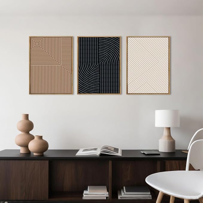 ANHUIB Neutral Canvas wall art Boho Modern Wall Decor Abstract Line Painting 12x16 Inch Set of 3 for Living Room Bedroom Bathroom