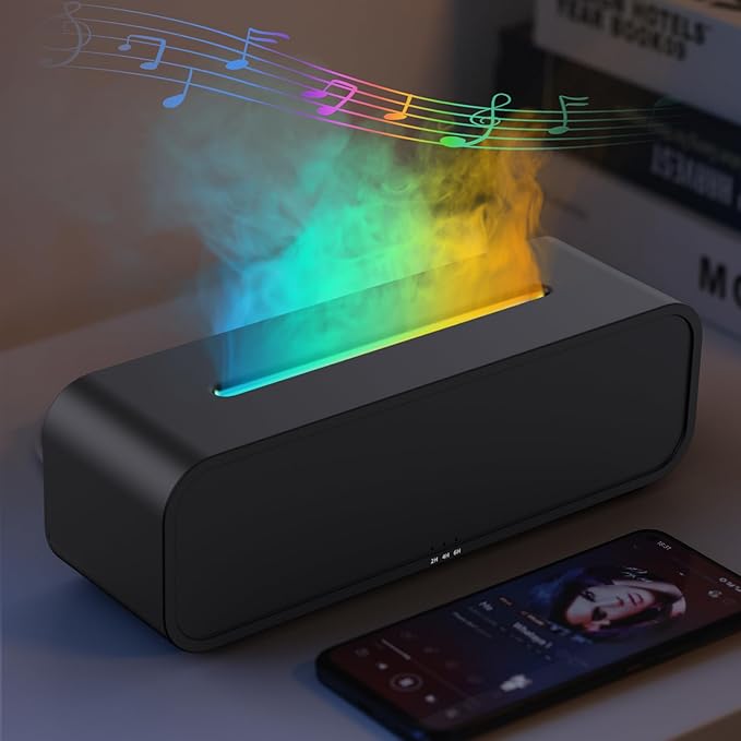 YALEDI Essential Oil Diffuser, Flame Fire Oil Diffuser, 250ml Cool Mist Aromatherapy Humidifier, Scent Aroma Diffuser with 7 Colors Light, Remote Control, Timer & Auto-Off for Home Room (Black)